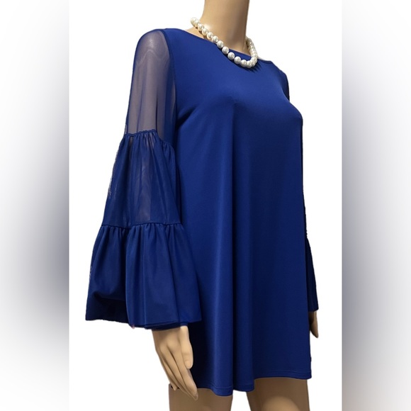 NWT IC By Connie K Royal Blue 3-Layered Shirring Mesh Sleeve Top XS - Picture 2 of 8